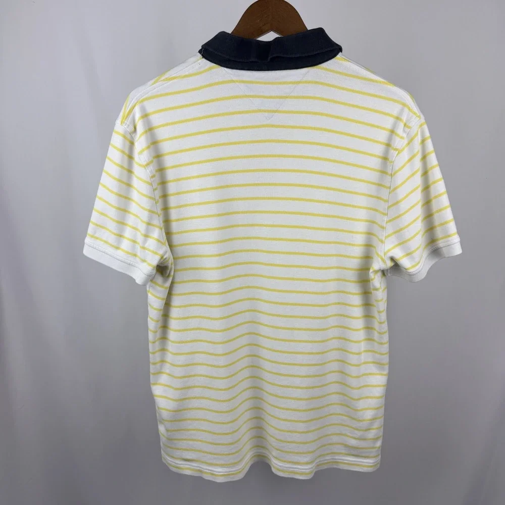 Tommy Hilfiger Men's‎ Large Polo Shirt White Yellow Stripes Blue Collar
